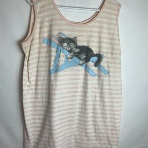 CMS Casuals Will Sterling Cat In Chair Gray Natural Striped One Size Nightshirt